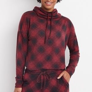 Maurices Lakeside Cozy Plaid Sweatshirt Cowl Mock Neck Sweater Red Women Small S
